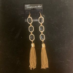 Elegant Gold Chain & Black Rhinestone Earrings NWT